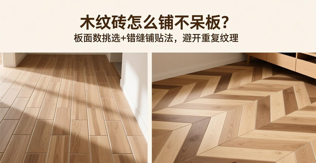 木纹砖怎么铺不呆板?板面数挑选+错缝铺贴法,避开重复纹理