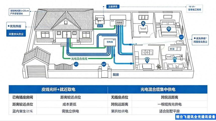 农村自建房布线方案_室内光缆铺设_单芯皮线光纤AP取电