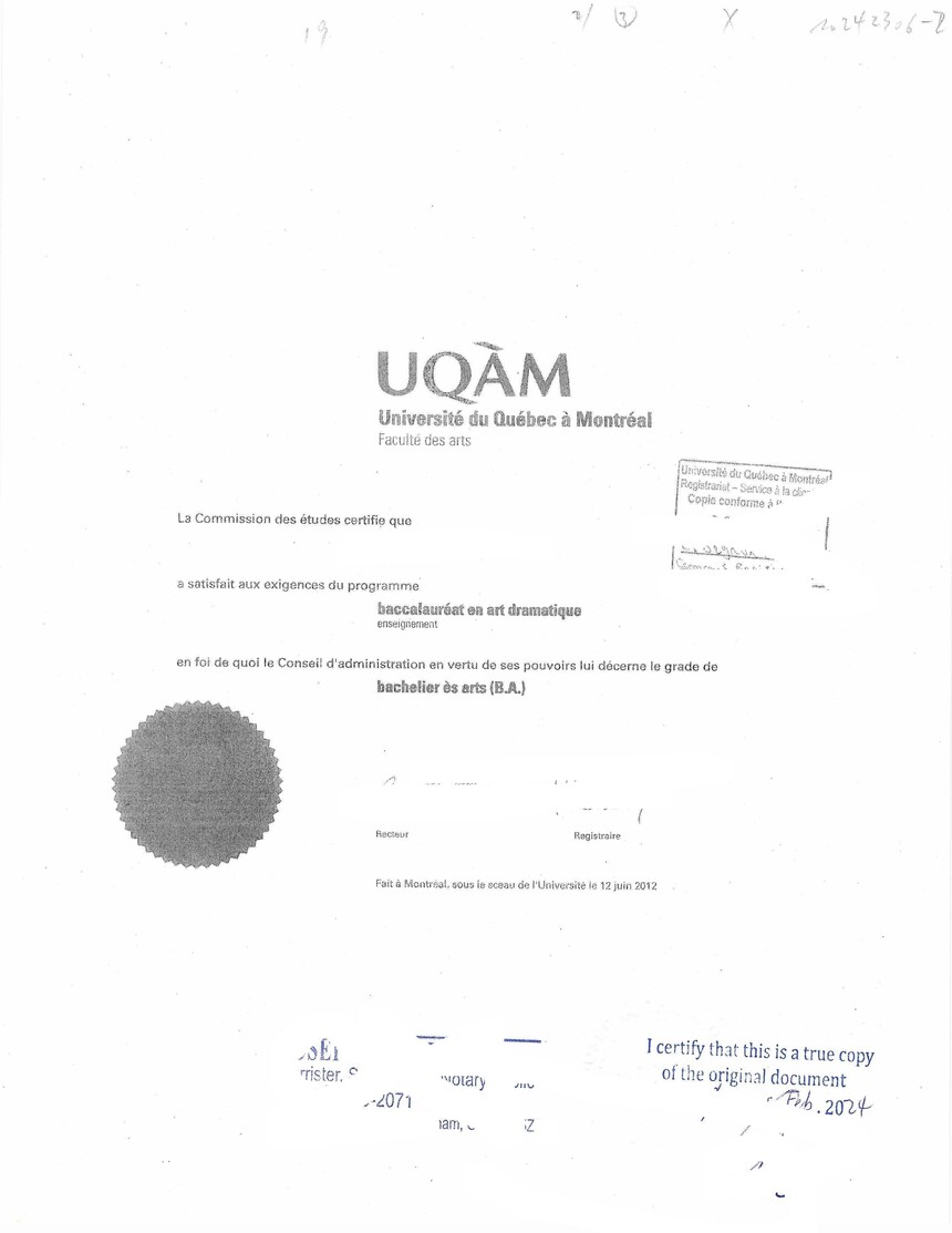 加拿大魁北克大学学士学位证书翻译海牙认证